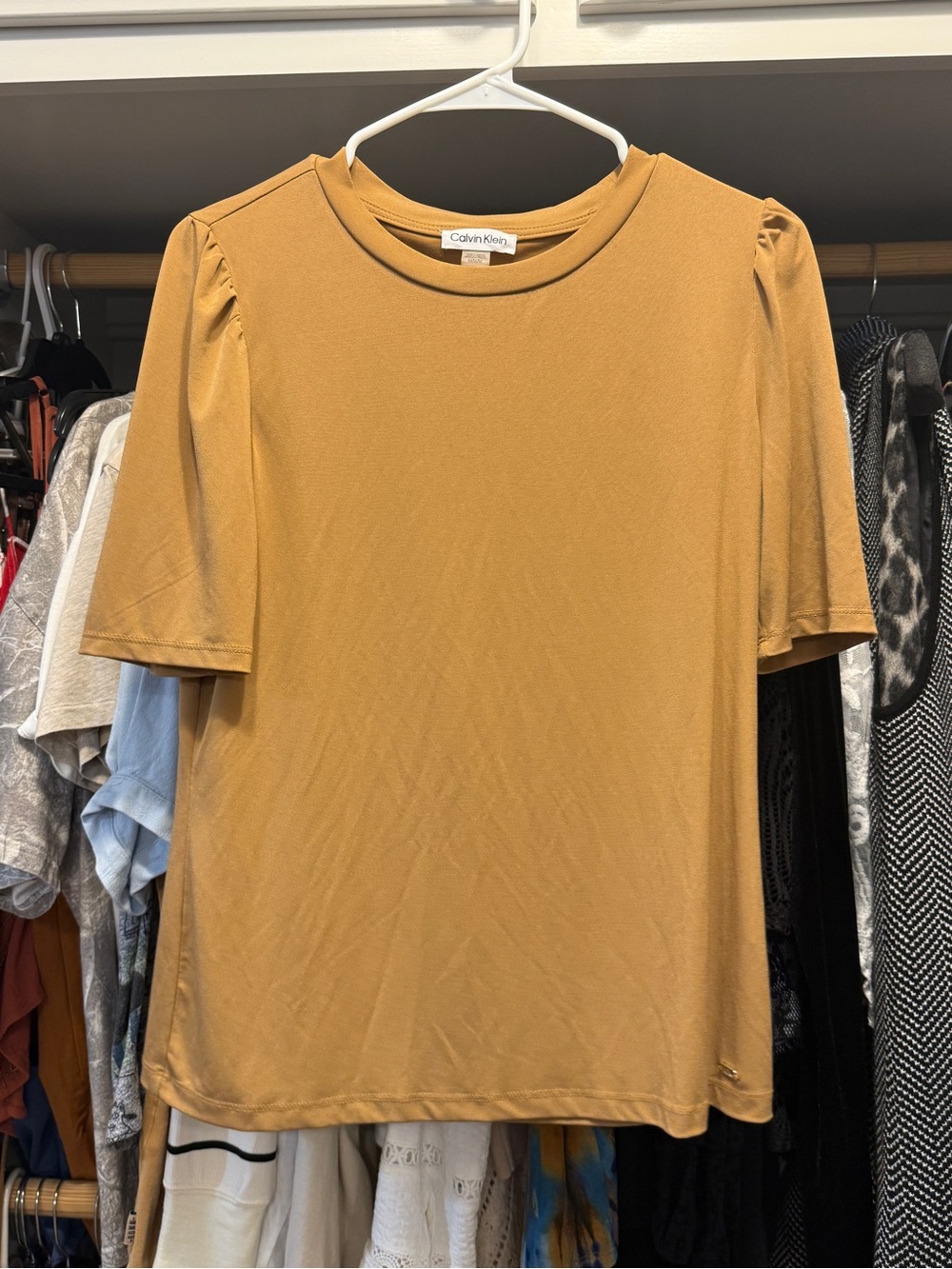 Calvin Klein Women's Mustard Puff Short-Sleeve Blouse